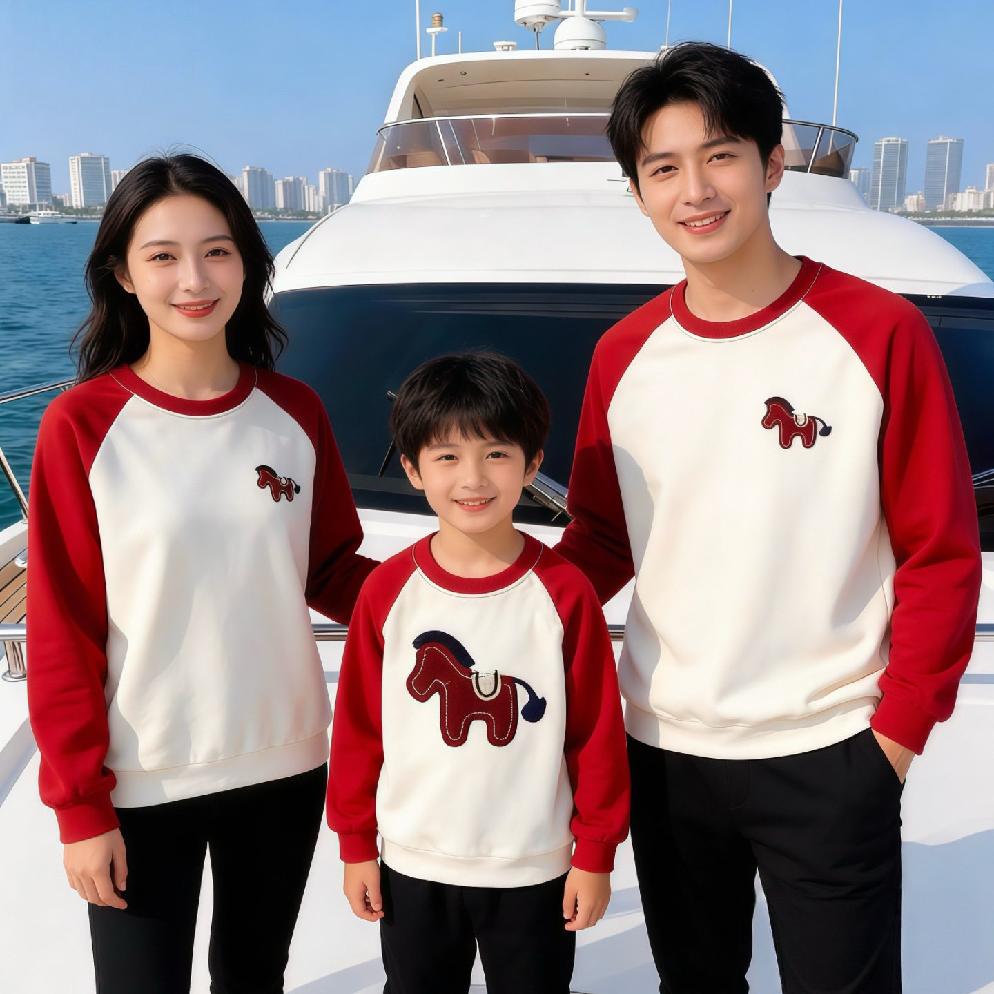 2026马年亲子装一家三口四口新款国潮拼色卫衣喜庆拜年服新春出游,淘宝优惠券,粉丝福利购,淘宝优惠卷