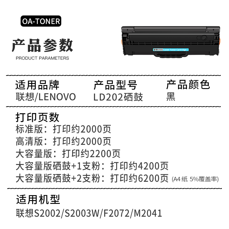 适用联想LD202硒鼓S2002 S2003W F2072硒鼓易加粉墨粉盒联想S200-图1