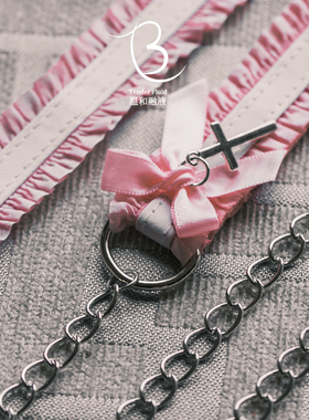 【芭比】蕾丝蝴蝶结项圈puppy铃铛choker颈带牵引绳女m皮质K9