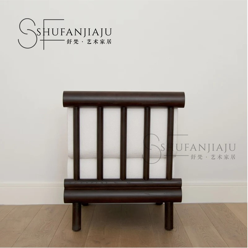 新中式民宿会所布艺休闲椅客厅实木单人椅设计师样板间中古沙发椅 - 图1