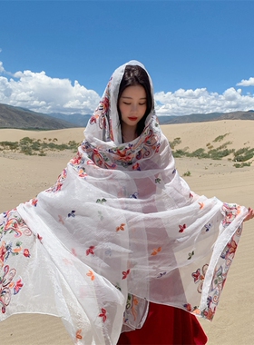 夏季刺绣民族风女加大围巾