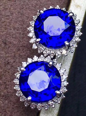 天然斯里兰卡蓝宝石18K耳钉皇家蓝简洁经典款超高净度超高品质