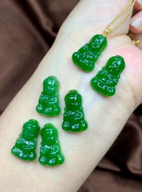 天然和田玉碧玉宝宝佛吊坠18K金镶嵌女款佛公项链挂件