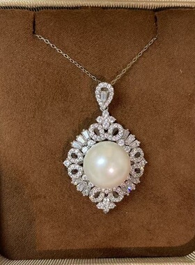 澳洲南洋白珠吊坠海水珍珠18K王妃款项链正圆无暇强光百搭正品