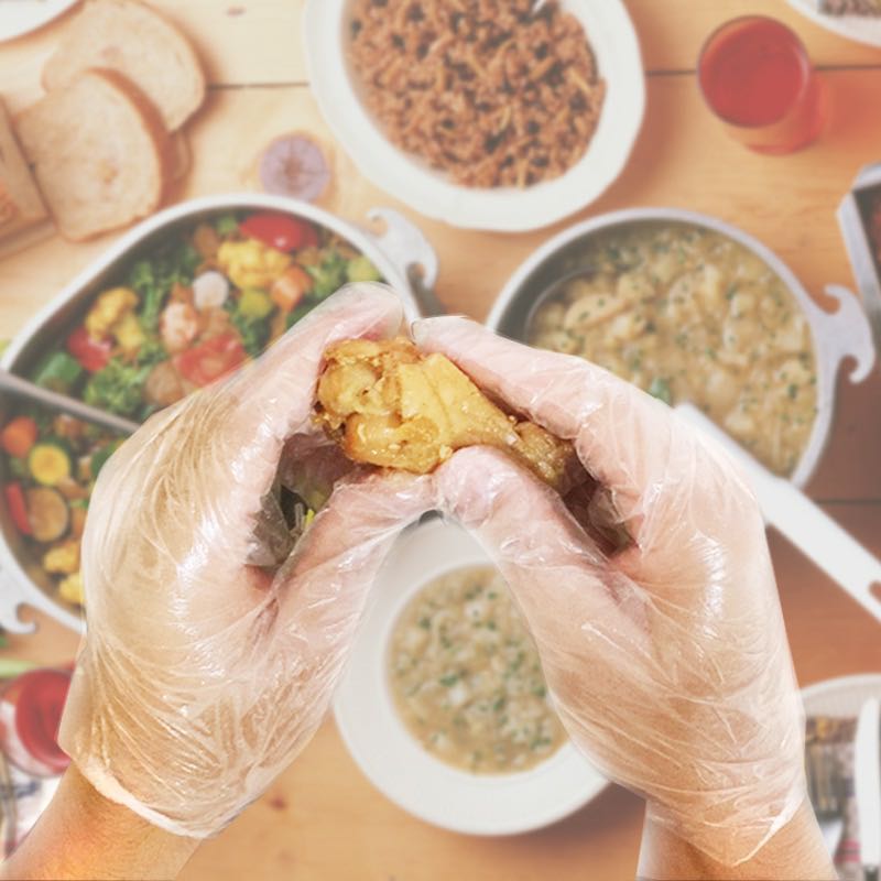 妙洁一次性手套食品级餐饮塑料透明pe膜加厚耐用食品用一次性手套 - 图1