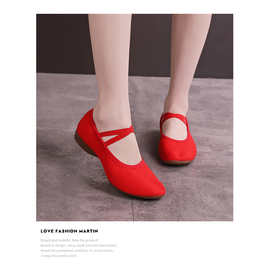 舞蹈鞋女软底练功鞋夏春款成人教师专用带中跟形体肚皮民族芭蕾鞋 - 图3