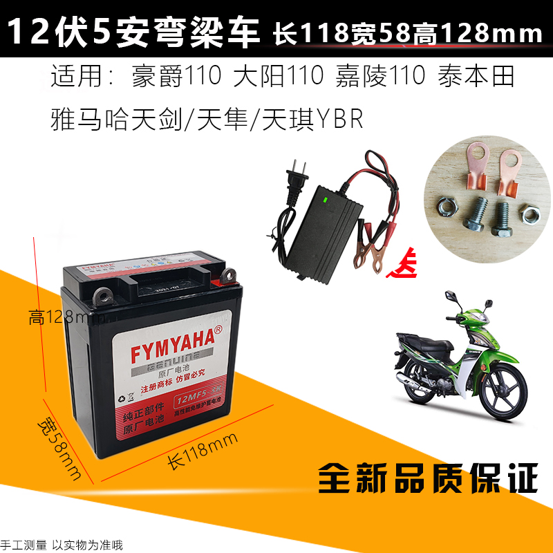 弯梁摩托车干电池豪爵钱江大阳宗申110/100通用12V5A免维护电瓶 - 图2