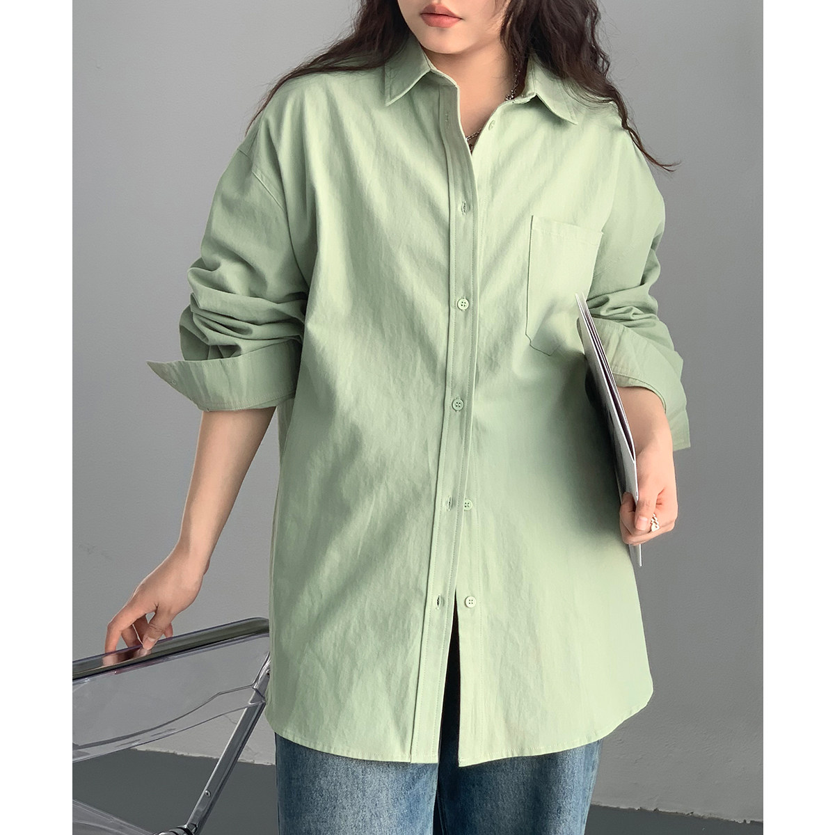 CV大码女装秋款宽松遮肉粉色衬衫女冷淡高级感胖mm显瘦长袖衬衣女,淘宝优惠券,粉丝福利购,淘宝优惠卷