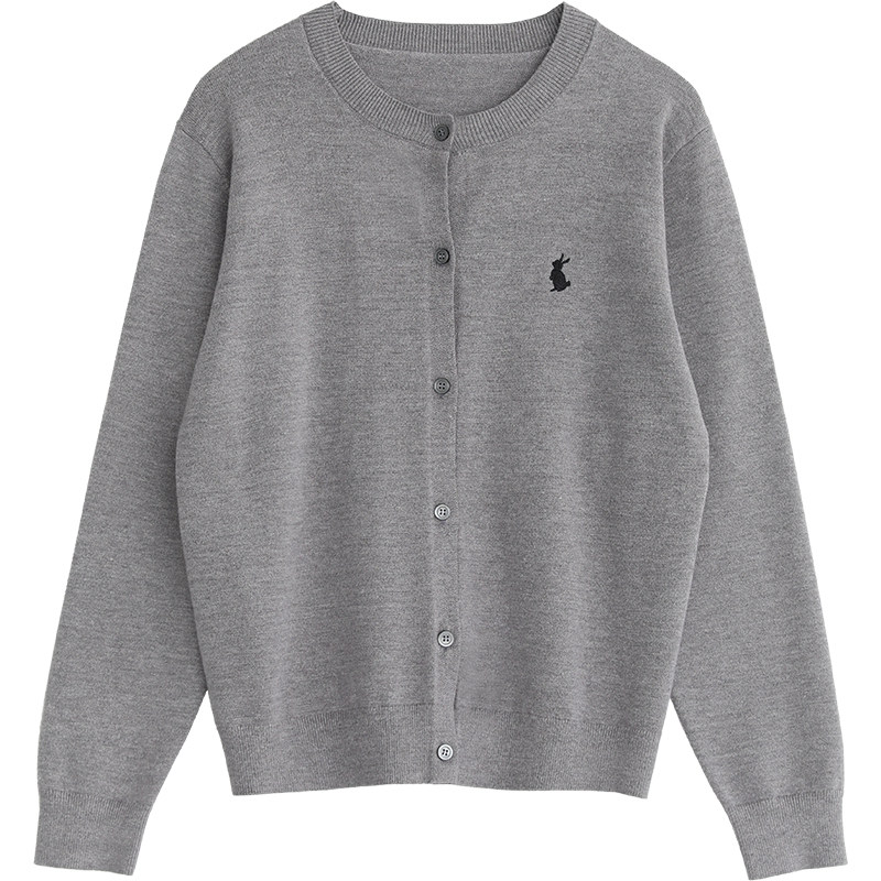 CV大码女装 2025秋季新款简约纯色兔子刺绣针织开衫毛衣小衫胖mm,淘宝优惠券,粉丝福利购,淘宝优惠卷