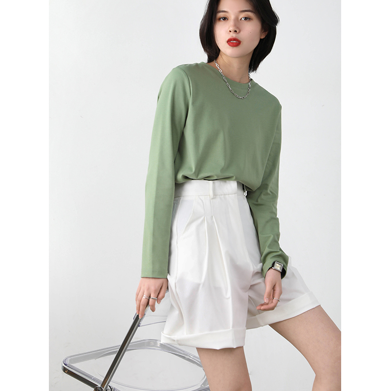 CV大码女装 2025秋季纯色基础百搭圆领T恤叠穿上衣打底衫长袖女 - 图1