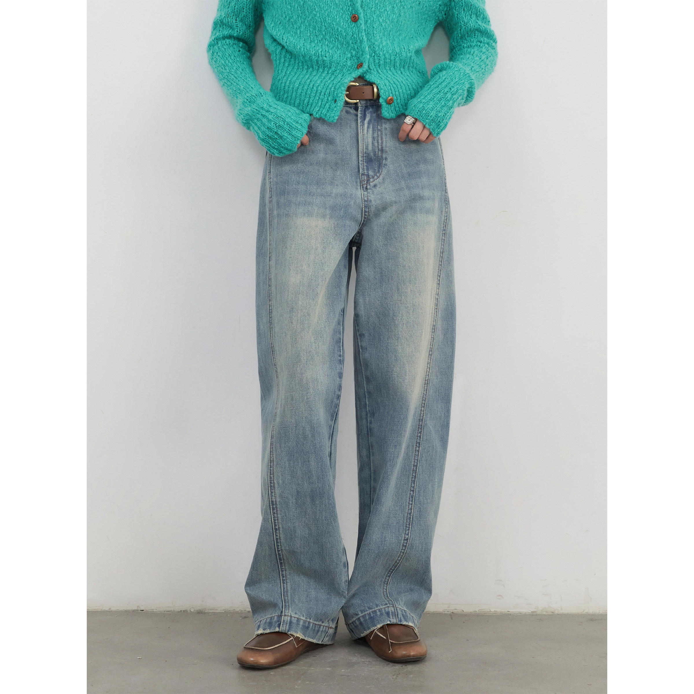 CV大码女装2025秋季新款高腰分割窄版阔腿裤显瘦直筒牛仔裤女胖mm,淘宝优惠券,粉丝福利购,淘宝优惠卷