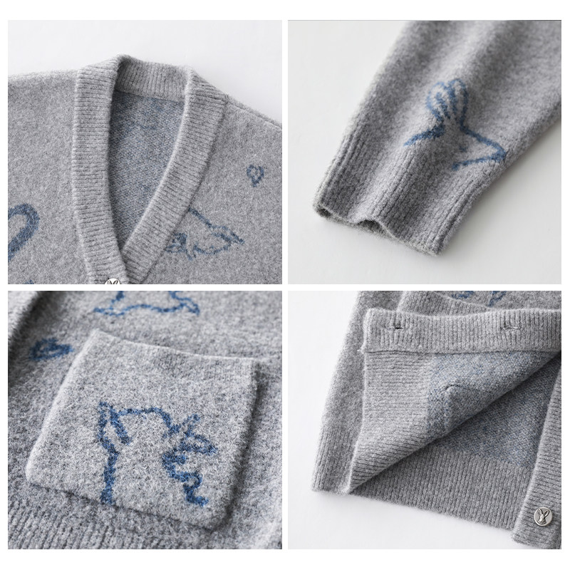 CV大码女装 秋季新款撞色爱心兔子提花针织开衫羊毛毛衣外套胖MM,淘宝优惠券,粉丝福利购,淘宝优惠卷