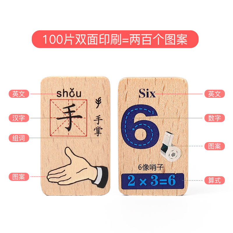 乐逗玩具专营店幼儿童多米诺骨牌码牌器益智力大号数字积木宝宝认汉字玩具100片2