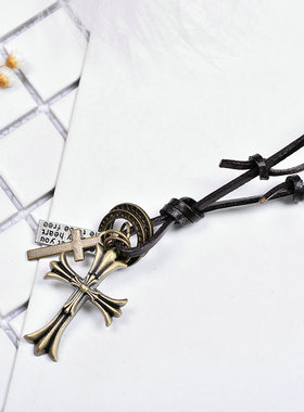 日韩复古文艺皮绳毛衣链可调节