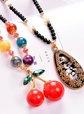 毛衣链复古民族风女佛珠链长款