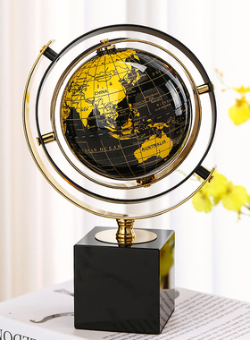高级感大理石金属地球仪装饰摆件