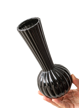 高颜值欧式中古风纯黑色陶瓷花器