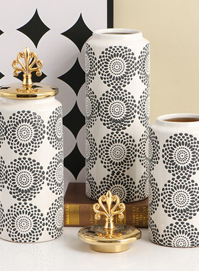 古典欧美奢华金色图腾陶瓷装饰罐
