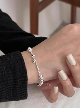 包邮几何不规则珠子手链女简约圆环百搭时尚个性网红S925镀银手环