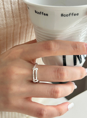 简约双层线条戒指女几何时尚百搭叠戴指环可调节学生网红食指戒潮