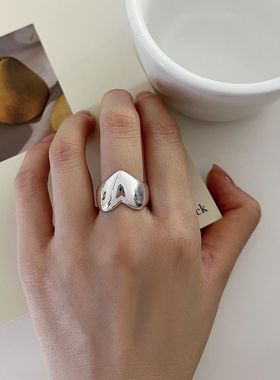 简约爱心戒指女时尚个性创意百搭S925镀银桃心开口指环小众食指戒