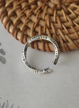 包邮简约字母细圈戒指女百搭时尚气质韩版S925镀银开口指环高级感