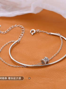 包邮韩版S925镀银双层小蛮腰手链女复古时尚气质优雅手环手镯创意