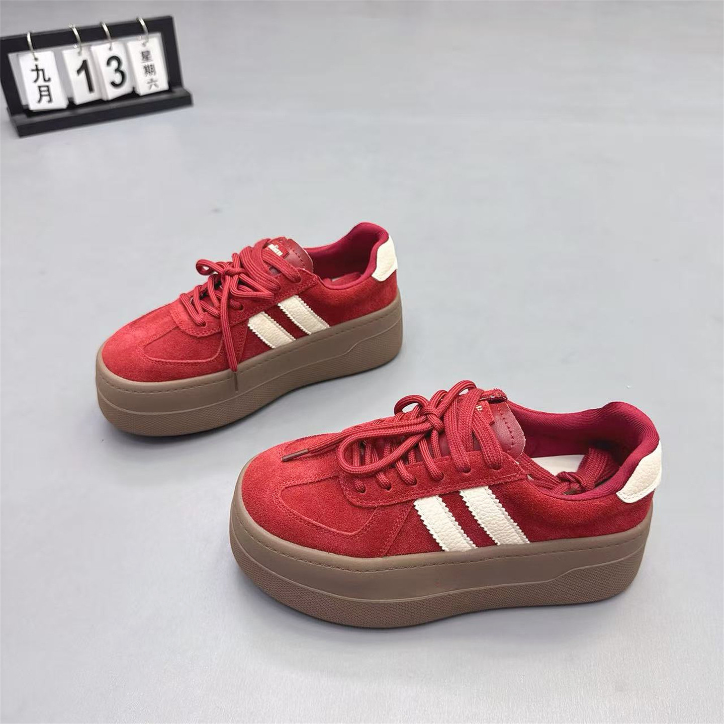 真皮女鞋厚底增高6CM拼色德训鞋2026春新款圆头双鞋带面包鞋板鞋,淘宝优惠券,粉丝福利购,淘宝优惠卷