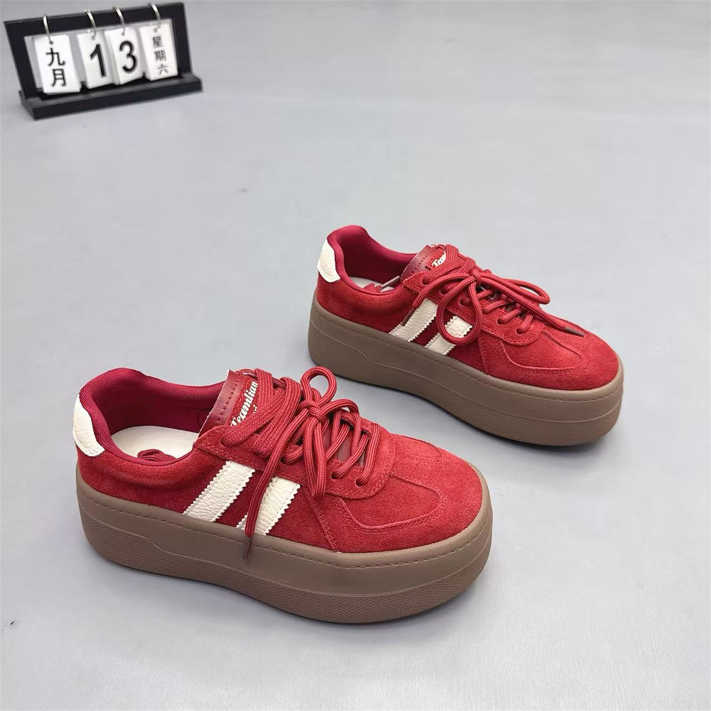 真皮女鞋厚底增高6CM拼色德训鞋2026春新款圆头双鞋带面包鞋板鞋,淘宝优惠券,粉丝福利购,淘宝优惠卷