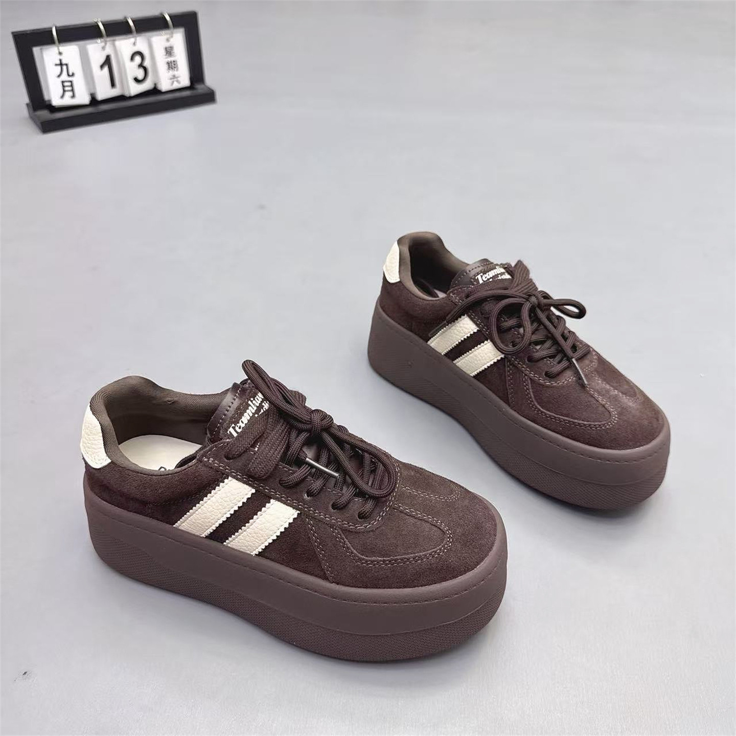 真皮女鞋厚底增高6CM拼色德训鞋2026春新款圆头双鞋带面包鞋板鞋,淘宝优惠券,粉丝福利购,淘宝优惠卷