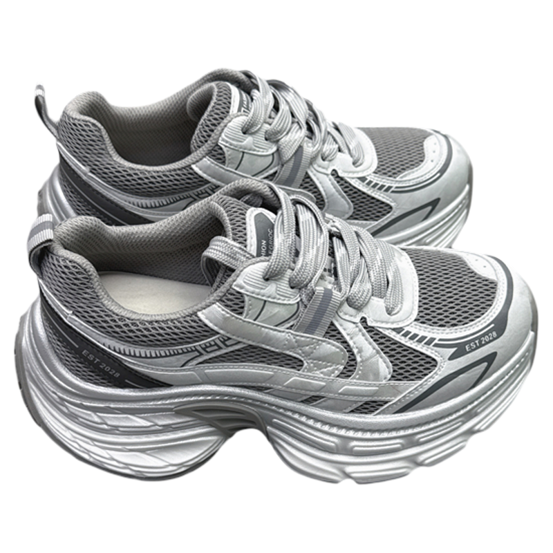 真皮女鞋2026春新款小个子厚底增高6CM老爹鞋网纱系带运动休闲鞋,淘宝优惠券,粉丝福利购,淘宝优惠卷