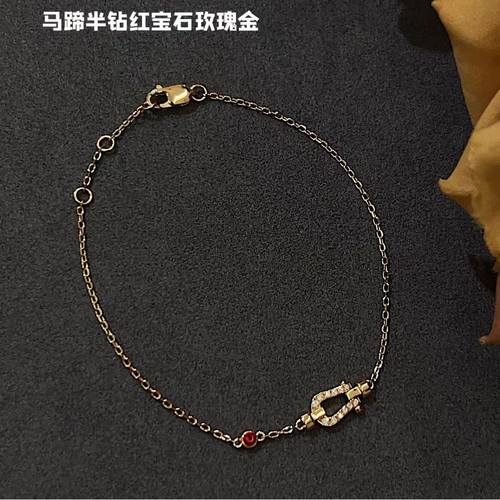 手链FRED弗雷德幸运绳马蹄手链镀红钻玫瑰金手饰 - 图0