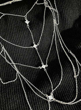 多层链条流苏身体链锆石水钻胸链颈链聚会项链女配饰2023网红爆款