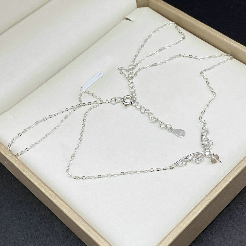 源头工厂价s925纯银珍珠项链蝴蝶吊坠托带链子diy手工半成品饰品,淘宝优惠券,粉丝福利购,淘宝优惠卷