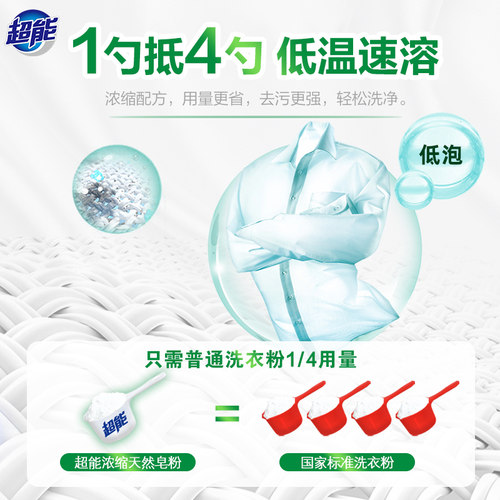 超能洗衣粉 实惠装 家用低泡浓缩900g*4盒内附量勺正品官方旗舰店 - 图3