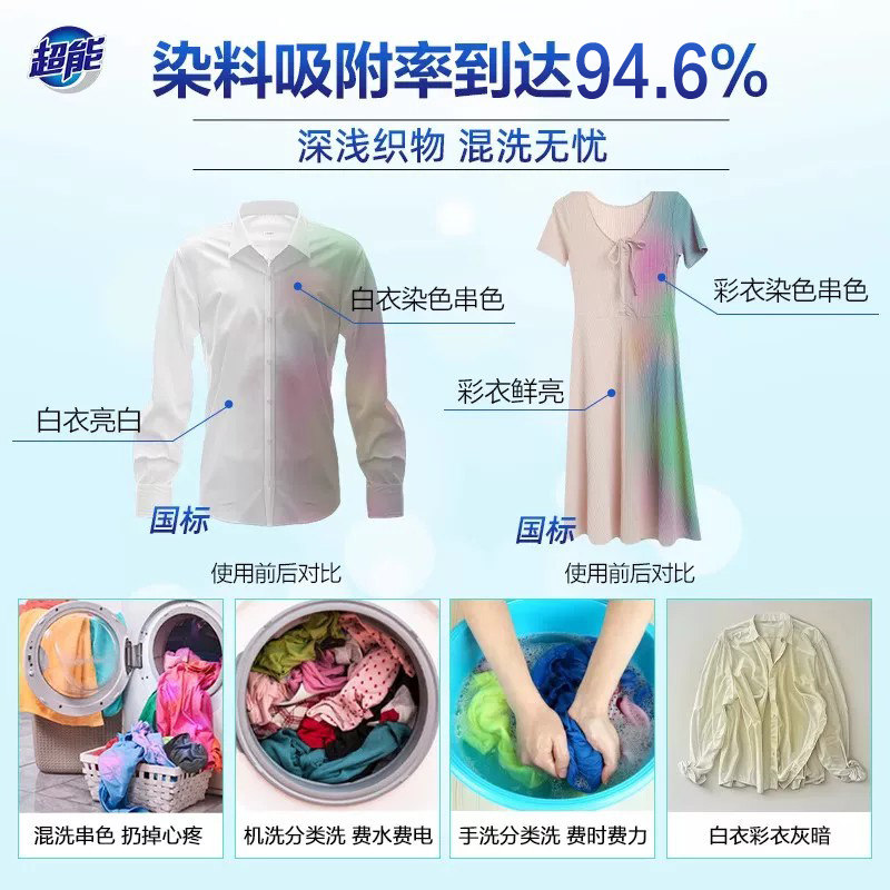超能防串染吸色巾洗衣机防串色洗衣片色母片防染色洗衣纸吸色片