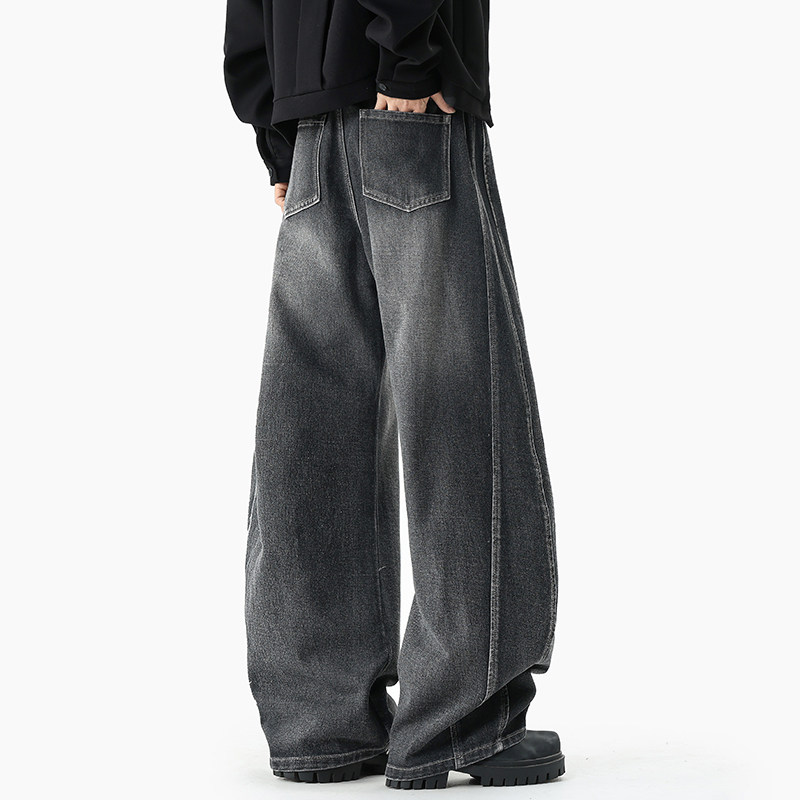 迈特优美式复古猫须水洗弯刀牛仔裤男宽松阔腿垂感做旧拖地长裤子,淘宝优惠券,粉丝福利购,淘宝优惠卷