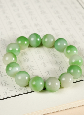 领玉人和田玉翠青圆珠手串