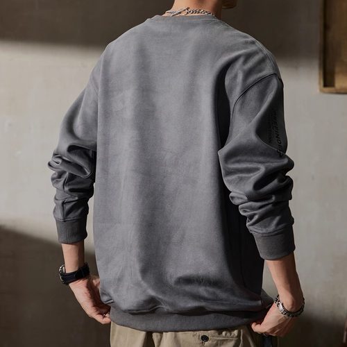 大码300斤美式重磅卫衣男士春秋高级感潮牌宽松上衣麂皮绒衣服男 - 图3
