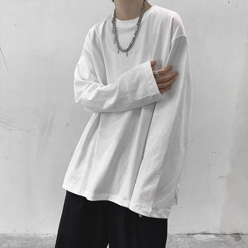 大码300斤2025秋季长袖T恤男潮流百搭纯色内搭衣服港风宽松打底衫,淘宝优惠券,粉丝福利购,淘宝优惠卷
