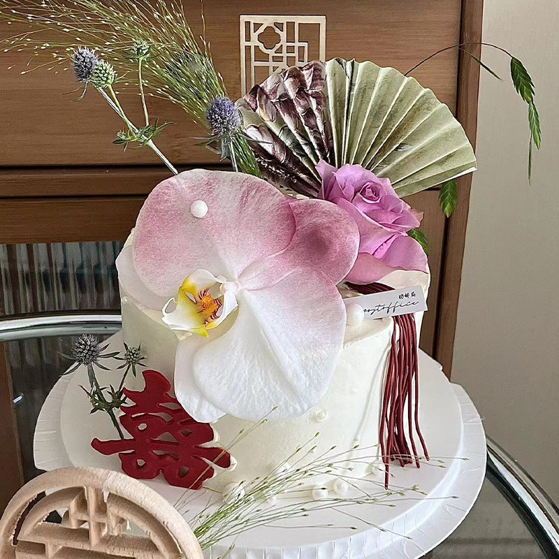 国潮新中式订婚宴结婚百日礼仿真花情人节甜品台蛋糕装饰烘焙插件
