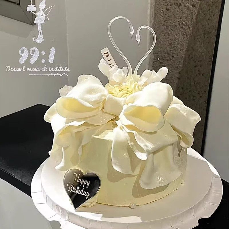 2025情人节蛋糕装饰黑白天鹅摆件2.14情侣告白生日丝带蝴蝶结插件