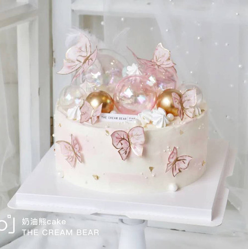 网红烫金金边仿真纸质蝴蝶蛋糕装饰品创意粉色插件生日派对摆件 - 图2