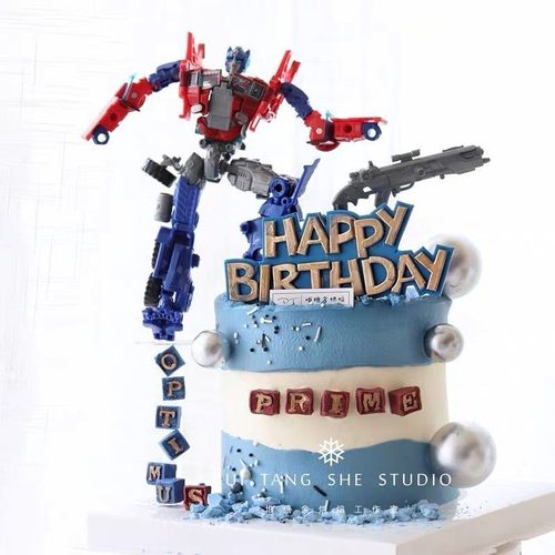 烘焙蛋糕装饰品卡通男孩儿童变形机器人汽车人生日蛋糕装饰摆件 - 图1