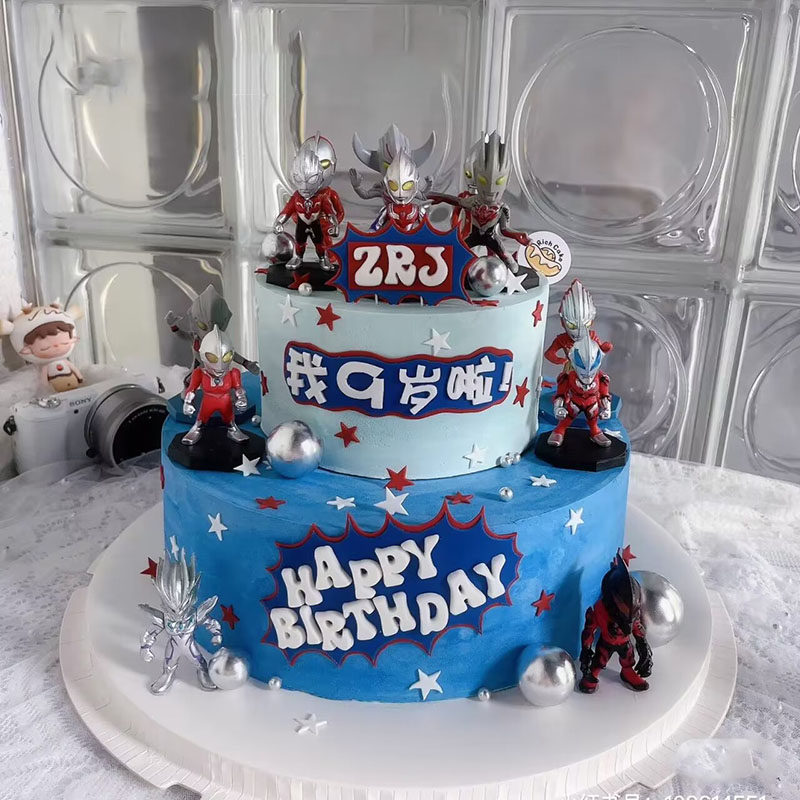 网红银河超人战士蛋糕装饰品摆件儿童男孩周岁生日甜品台烘焙插件