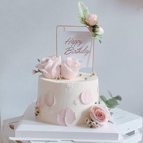 铁艺亚克力圆形蛋糕装饰插牌插件配件生日快乐烫金透明派对摆件 - 图2