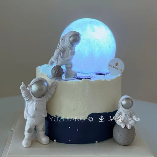宇航员生日蛋糕装饰品网红发光月球灯太空人摆件酷炫星球月亮插件 - 图2