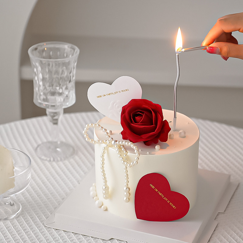 2.14情人节爱心浮雕卡片蛋糕装饰情侣告白插卡珍珠蝴蝶结甜品摆件