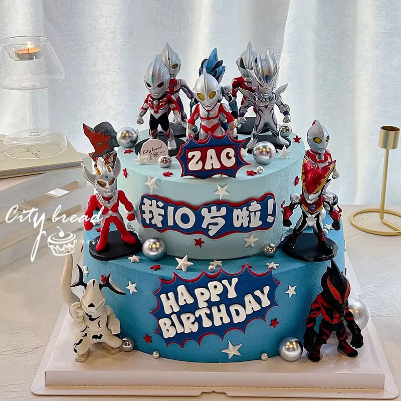 网红银河超人战士蛋糕装饰品摆件儿童男孩周岁生日甜品台烘焙插件