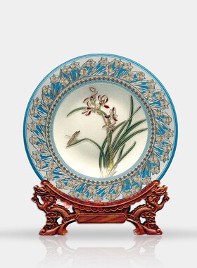 高端晶化玻璃兰花艺术赏盘掐丝彩雕朋友生日外事国礼乔迁家居摆件